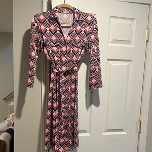 Geometric Print Pink and Black Shift Dress
